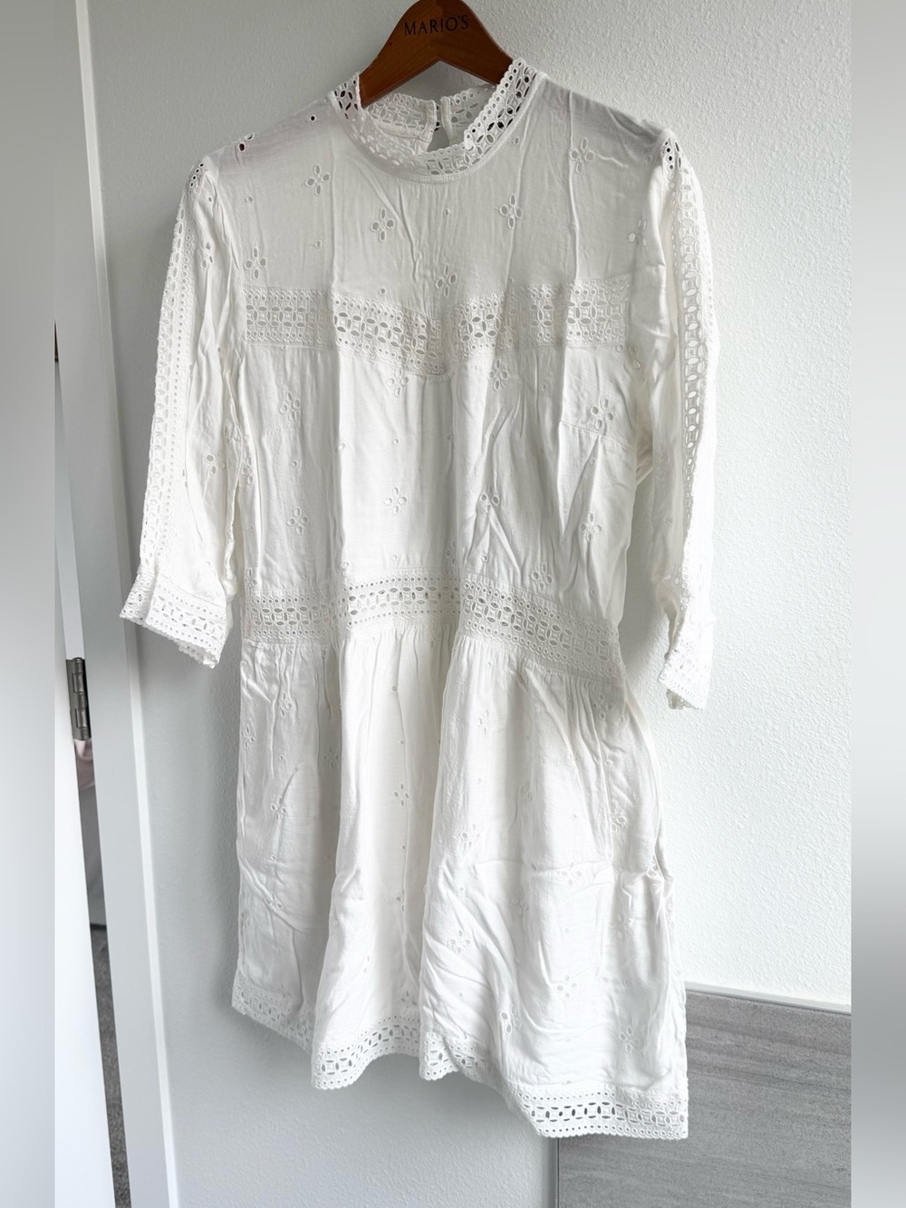 ABERCROMBIE & FITCH White Eyelet Lace Mock Neck Mini Dress XLP